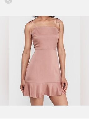 EXPRESS Satin Blush  Tie-Shoulder Dusty Rose Pink Slip Mini Dress Ruffled Hem